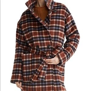 Madewell Plaid Long Belted Coat NEW